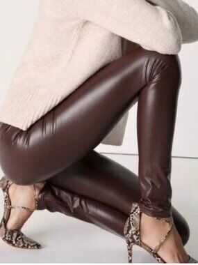 RW&CO Dark Brown Faux Leather Leggings High Rise Pull On Stretch Pants Small